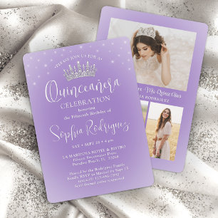 Convite Elegante Sparkles Quinceañera 3 Foto Lilac Roxo