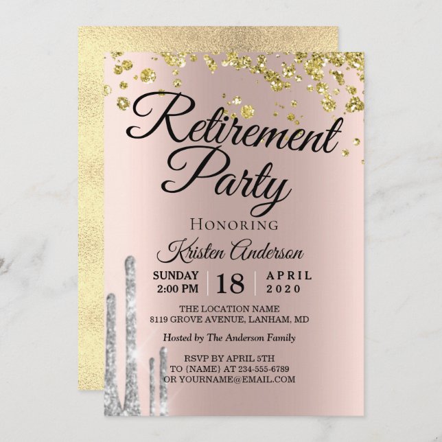 Convite Elegante Sparkly Retirement Party (Frente/Verso)