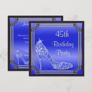 Convite Elegante Stiletto Azul com Moldura Prata para 45º