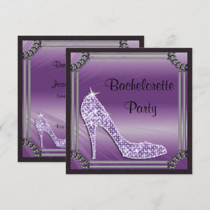 Convite Elegante Stiletto Lilás com Moldura Prata para Des