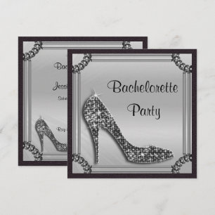 Convite Elegante Stiletto Preto Enquadrado em Prata para N