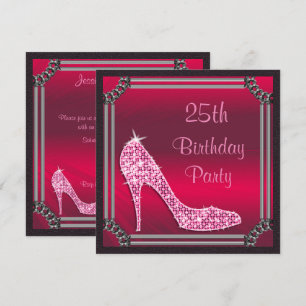 Convite Elegante Stiletto Rosa emoldurado em Prata para 25