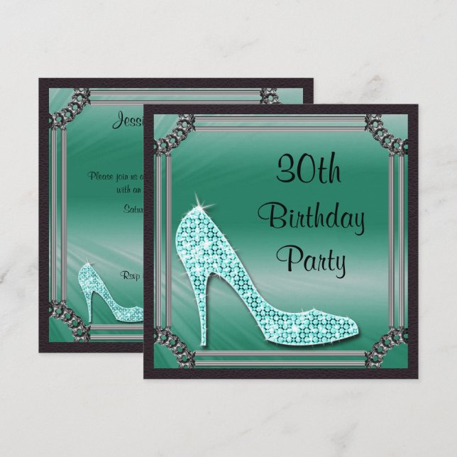 Convite Elegante Stiletto Teal emoldurado em Prata para An (Frente/Verso)