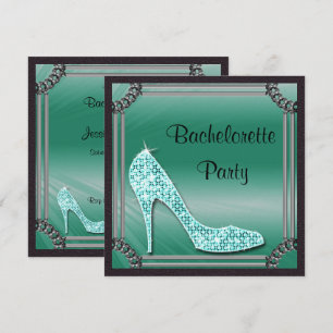 Convite Elegante Stiletto Teal emoldurado em Prata para De