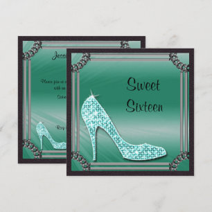 Convite Elegante Stiletto Teal emoldurado em Prata para Sw