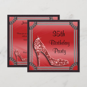 Convite Elegante Stiletto Vermelho emoldurado em Prata par