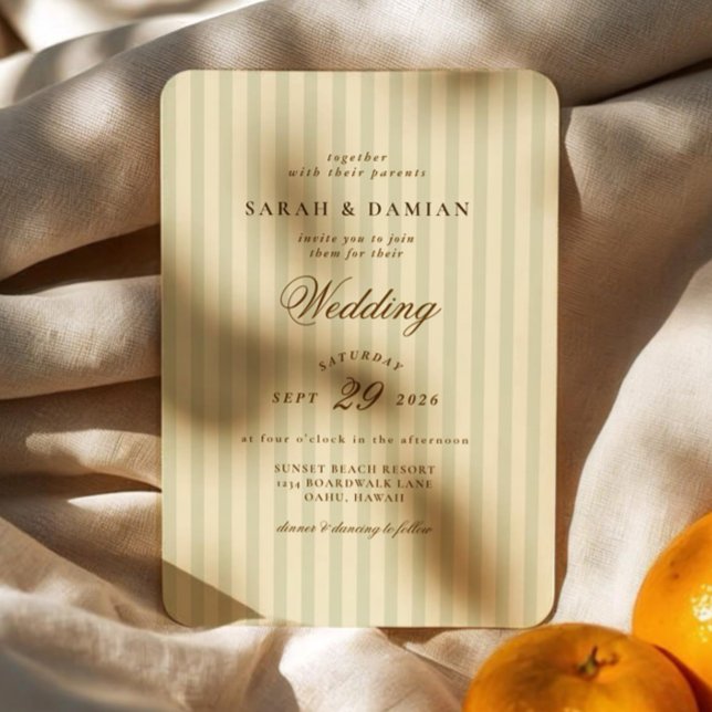 Convite Elegante Striped | Casamento Clássico Beige (Criador carregado)