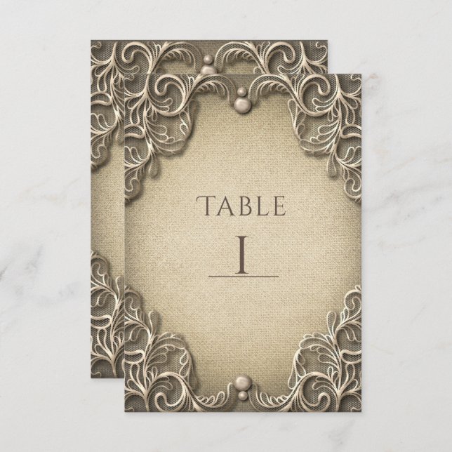 Convite Elegante Sul Charm Rustic Burlap Table Number (Frente/Verso)