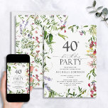 Convite Elegante Summer Wildflower Watercolor aniversário<br><div class="desc">Procurando dar uma impressão duradoura aos seus convidados? Certifique-se de que sua celebração de aniversário de 40 anos é uma que você se lembrará com este Convite para aniversário de 40 anos de Cores de Cores de Cobra Selvagem Elegante de Verão. Apresentando vibrantes flores silvestres de aquarela moldando o texto,...</div>