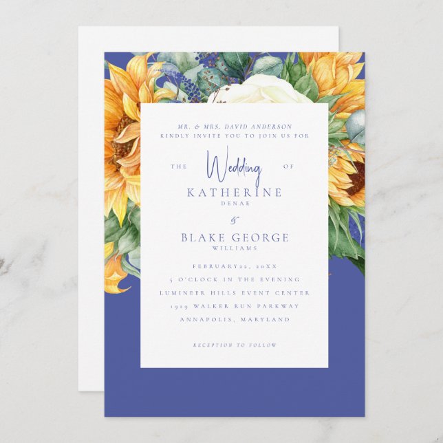 Convite Elegante Sunflower Tuscan Wedde Bride Parents II (Frente/Verso)