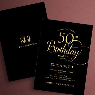 Convite Elegante Surpresa de 50 Anos de Idade em Dourado P