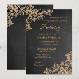 Convite Elegante Surpresa de Aniversário Floral em Quadro