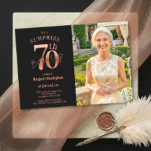 Elegante Surpresa de Foto em Dourado Rosa para 70º