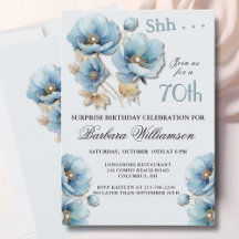 Elegante SURPRESA Floral Azul Aniversário de 70 an