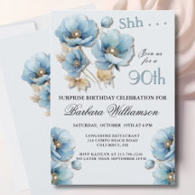 Elegante SURPRESA Floral Azul para 90º Aniversário