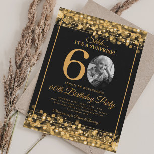 Convite Elegante SURPRESA Foto Aniversário de 60 anos Dour