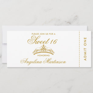 Convite Elegante Sweet 16 Tíquete Dourado e Branco