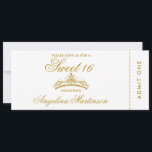 Convite Elegante Sweet 16 Tíquete Dourado e Branco<br><div class="desc">Elegante Sweet 16 Convite Dourado e White Ticket</div>