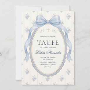 Convite Elegante Tafetá Azul Floral Arco Menino Batismo