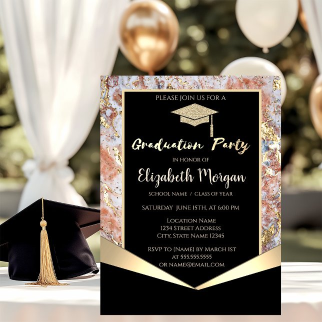 Convite Elegante Tampa de Graduação Brilhante Dourada Mode (Criador carregado)