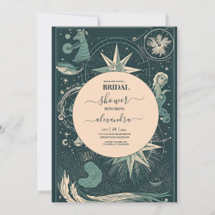 Convite Elegante Tarot de Noivado Prateado Verde