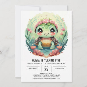 Convite Elegante Tartaruga Menina Aniversário Online