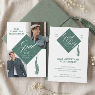 Convite Elegante Tassel de Borla de Graduação em Script pa