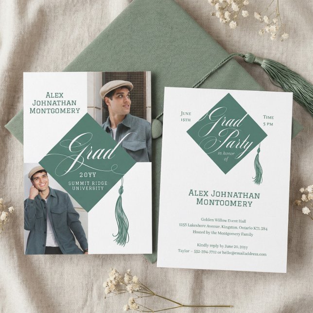 Convite Elegante Tassel de Borla de Graduação em Script pa (Elegant Script Grad Cap Tassel Graduation Photo Invitation)