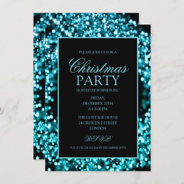 Convite Elegante Teal Corporate Christmas Lights Party (Frente/Verso)