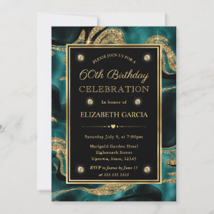 Convite Elegante Teal Derretido e Brilho Dourado Aniversár