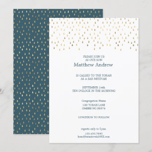 Convite Elegante Teal & Dourado Raindrops Bat Mitzvah