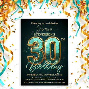 Convite Elegante Teal e Celebração Dourada de aniversário 