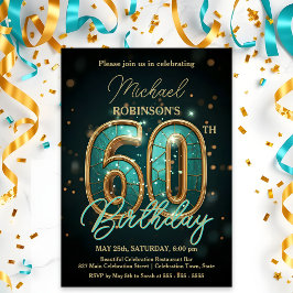 Convite Elegante Teal e Dourada Celebração de 60º Aniversá