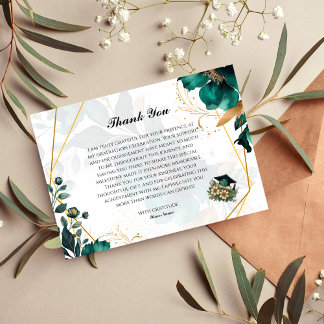 Convite Elegante Teal E Dourada Graduação Floral Obrigado