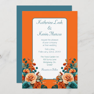 Convite Elegante Teal e Orange Floral