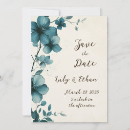 Convite Elegante Teal Floral Salvar a Data