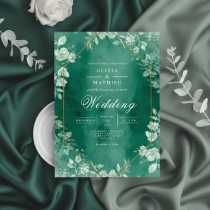 Convite Elegante Teal Floral Wreath Wedding