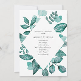 Convite Elegante Teal Greenery Watercolor Chá de panela