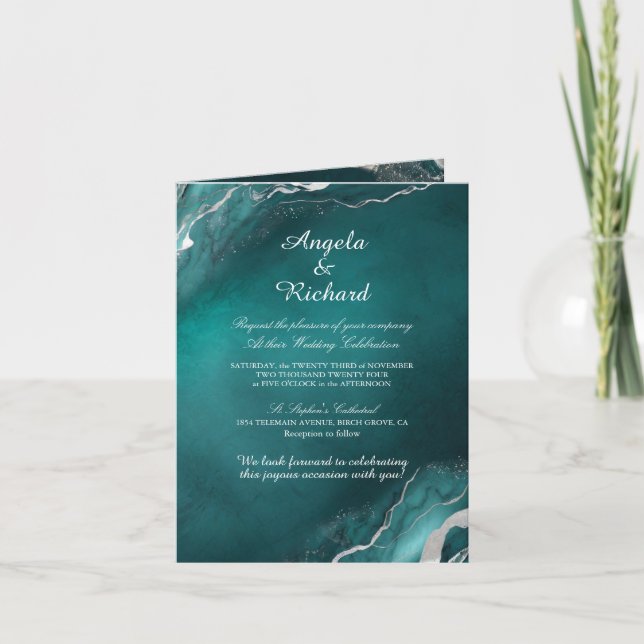 Convite Elegante Teal Wedding (Frente)
