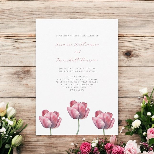 Convite elegante tema de casamento floral mínimo (elegant dusty pink simple floral fully editable wedding invitation )