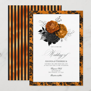 Convite Elegante Tema de Casamento Gótico Laranja e Negro