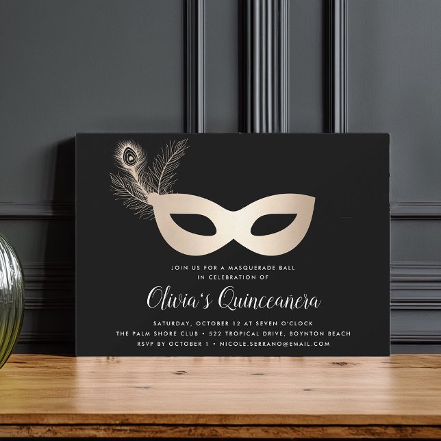 Convite Elegante, Tema do Mascarada Dourado Quinceanera (Criador carregado)