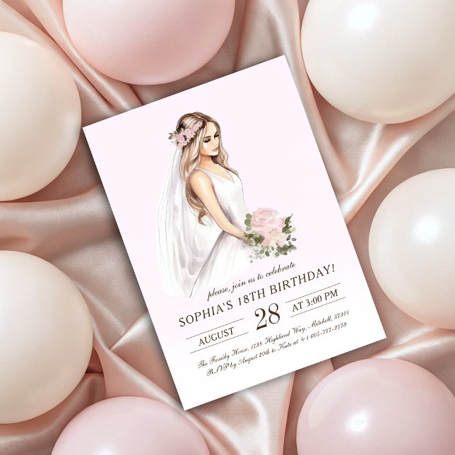 Convite Elegante Tender Pink Princess 18º Aniversário (Elegant Tender Pink Princess 18th Birthday Invitation)