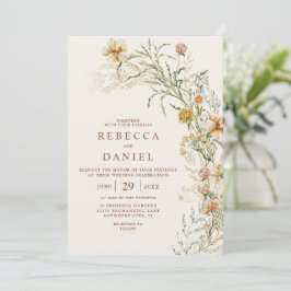 Convite Elegante Terracota e Bege Boho Casamento Floral