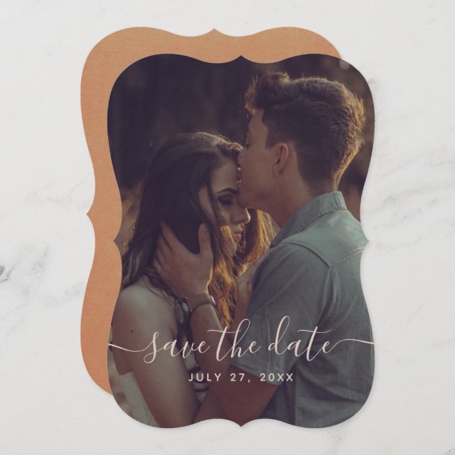 Convite Elegante Terracotta Calliografia Salvar A Data (Frente/Verso)