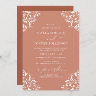 Convite Elegante Terracotta Rust Wedding Ornamentado Vinta