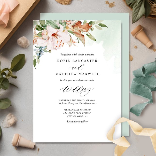 Convite Elegante Terthy Blooms e Sage Green Wedding Invit (Criador carregado)
