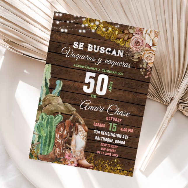 Convite Elegante Texas Cactus Wood Adulto Mexicano Anivers (Criador carregado)