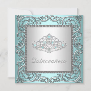 Convite Elegante Tiara Azul Turquesa Quinceanera