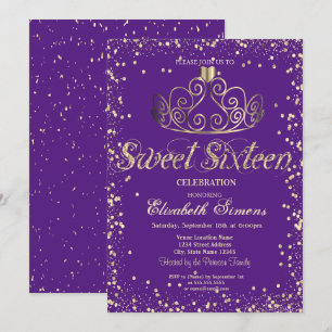 Convite Elegante Tiara de Ouro Chic Diamantes Confete Doce